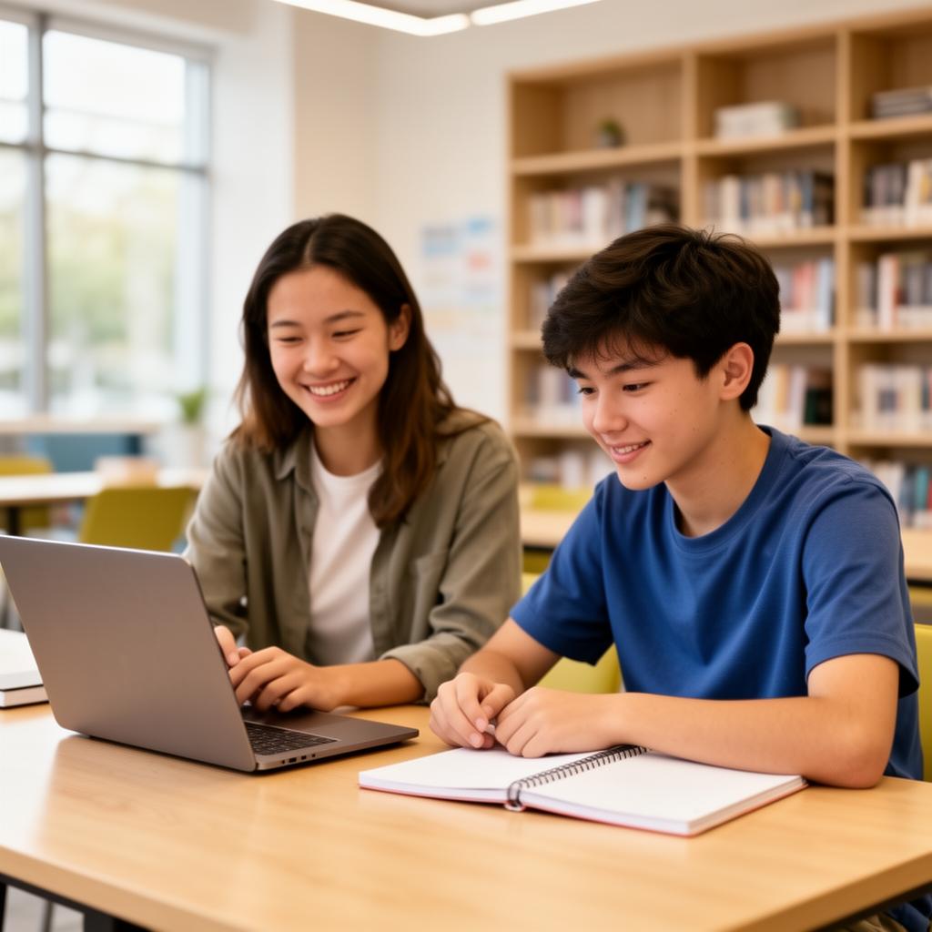 Tutor working with a focused student at a learning center