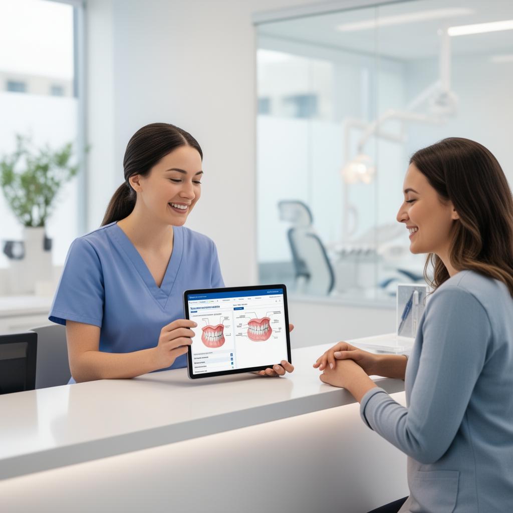 Dental professional reviewing treatment plan with a smiling patient